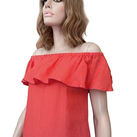 Tommy Bahama Shift Dress Tunic Linen Blend Ruffle Melon Coral Pockets XXS XS S - Picture 7 of 16
